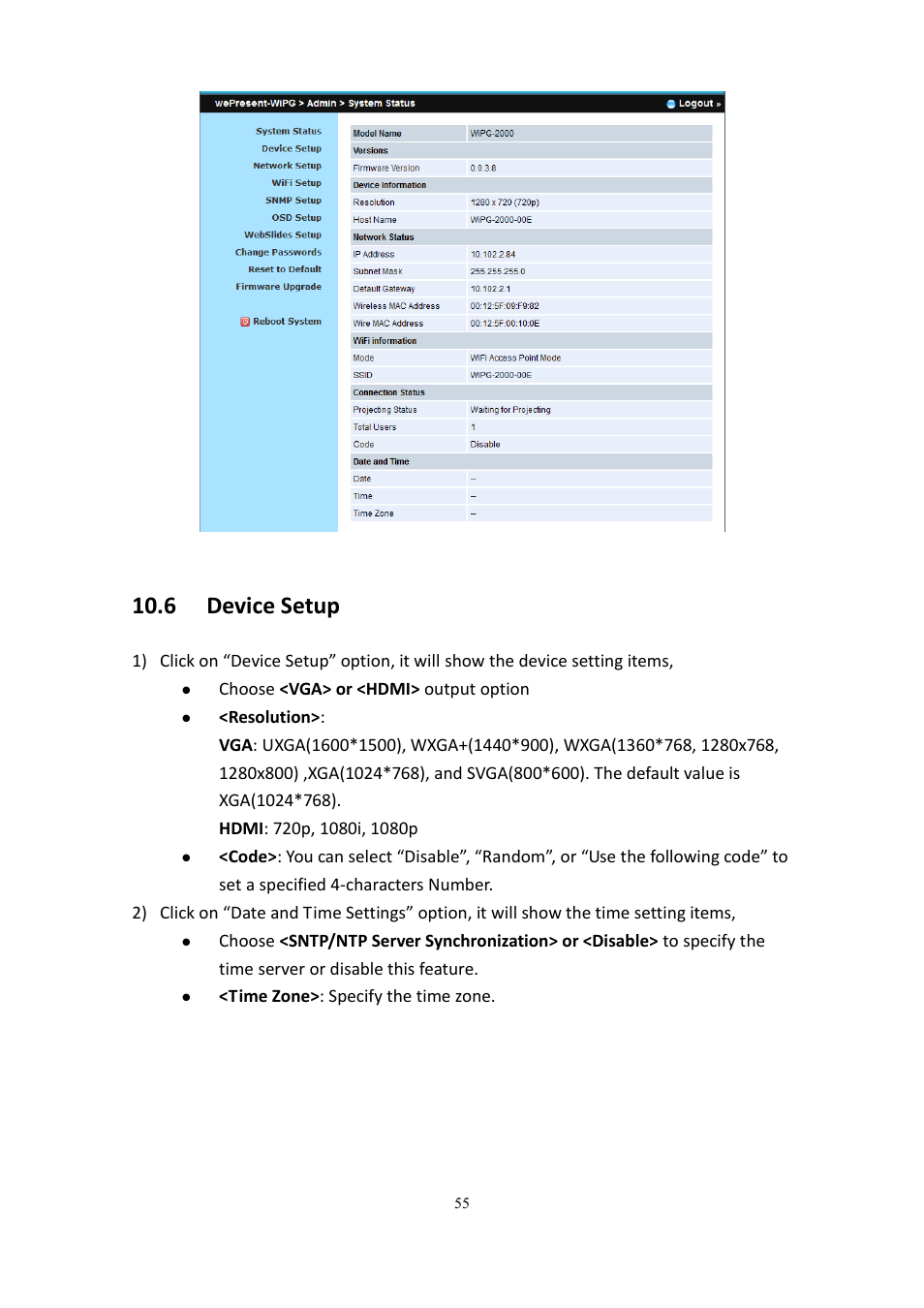 6 device setup | wePresent WiPG-2000 User Manual | Page 55 / 72