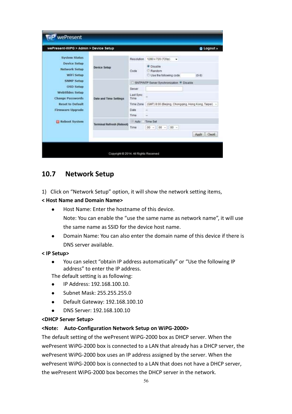 7 network setup | wePresent WiPG-2000 User Manual | Page 56 / 72