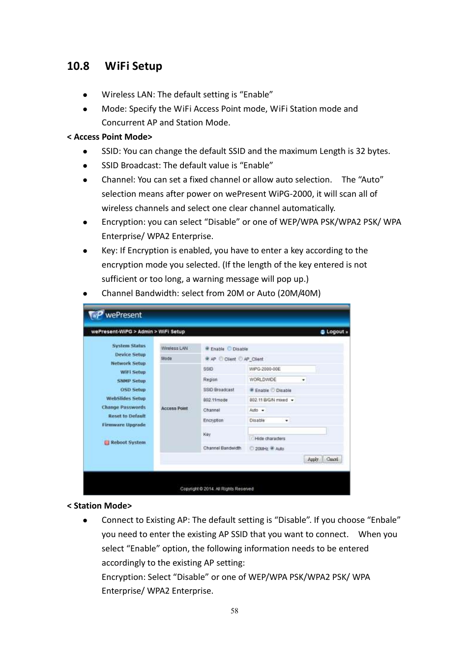 8 wifi setup | wePresent WiPG-2000 User Manual | Page 58 / 72