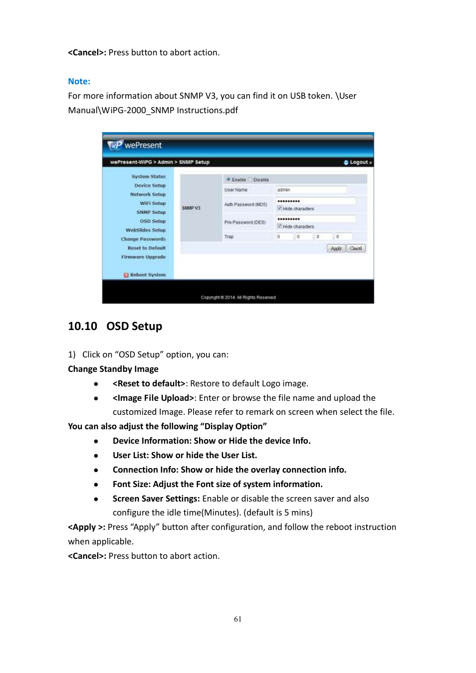10 osd setup | wePresent WiPG-2000 User Manual | Page 61 / 72