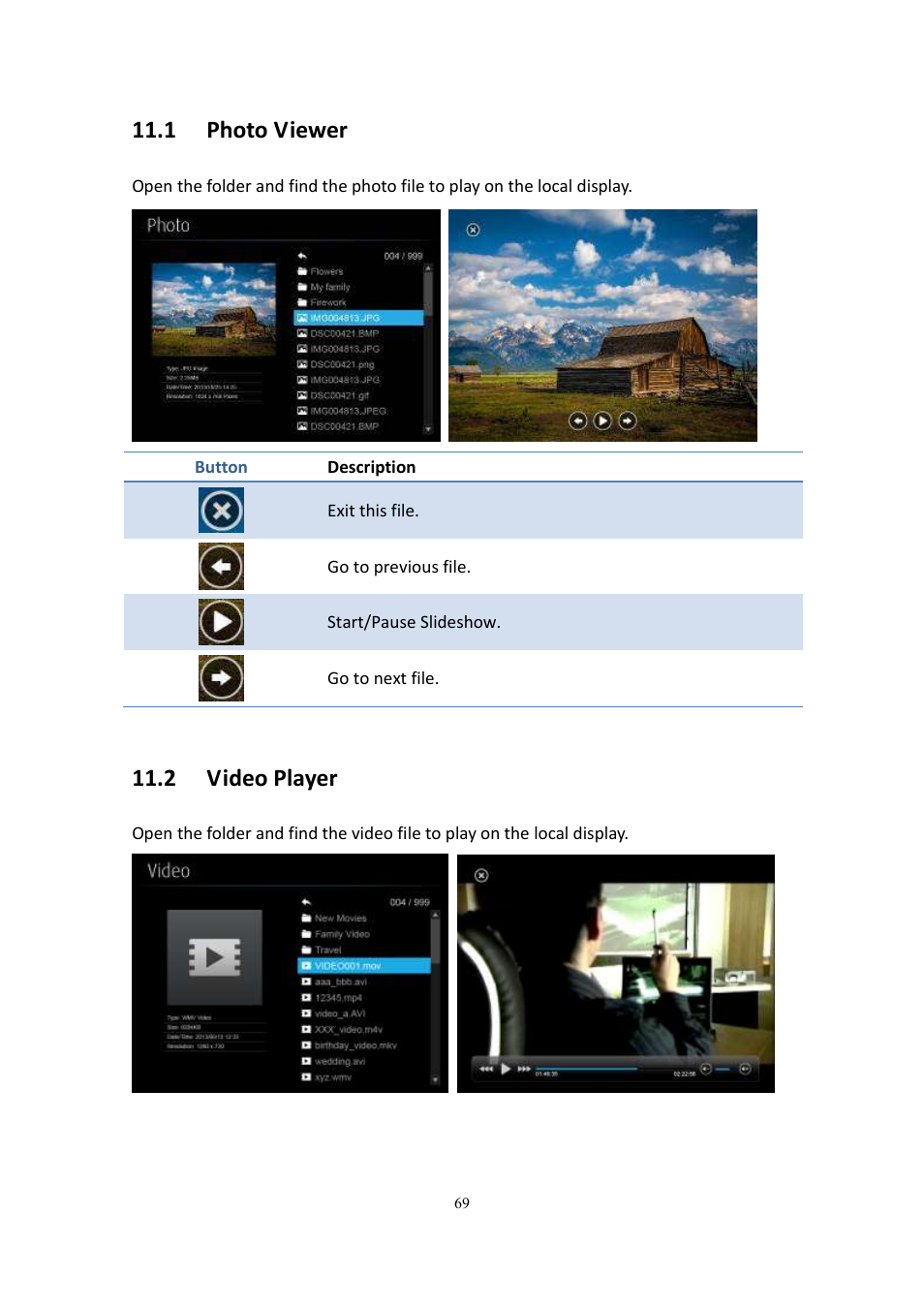 1 photo viewer, 2 video player | wePresent WiPG-2000 User Manual | Page 69 / 72