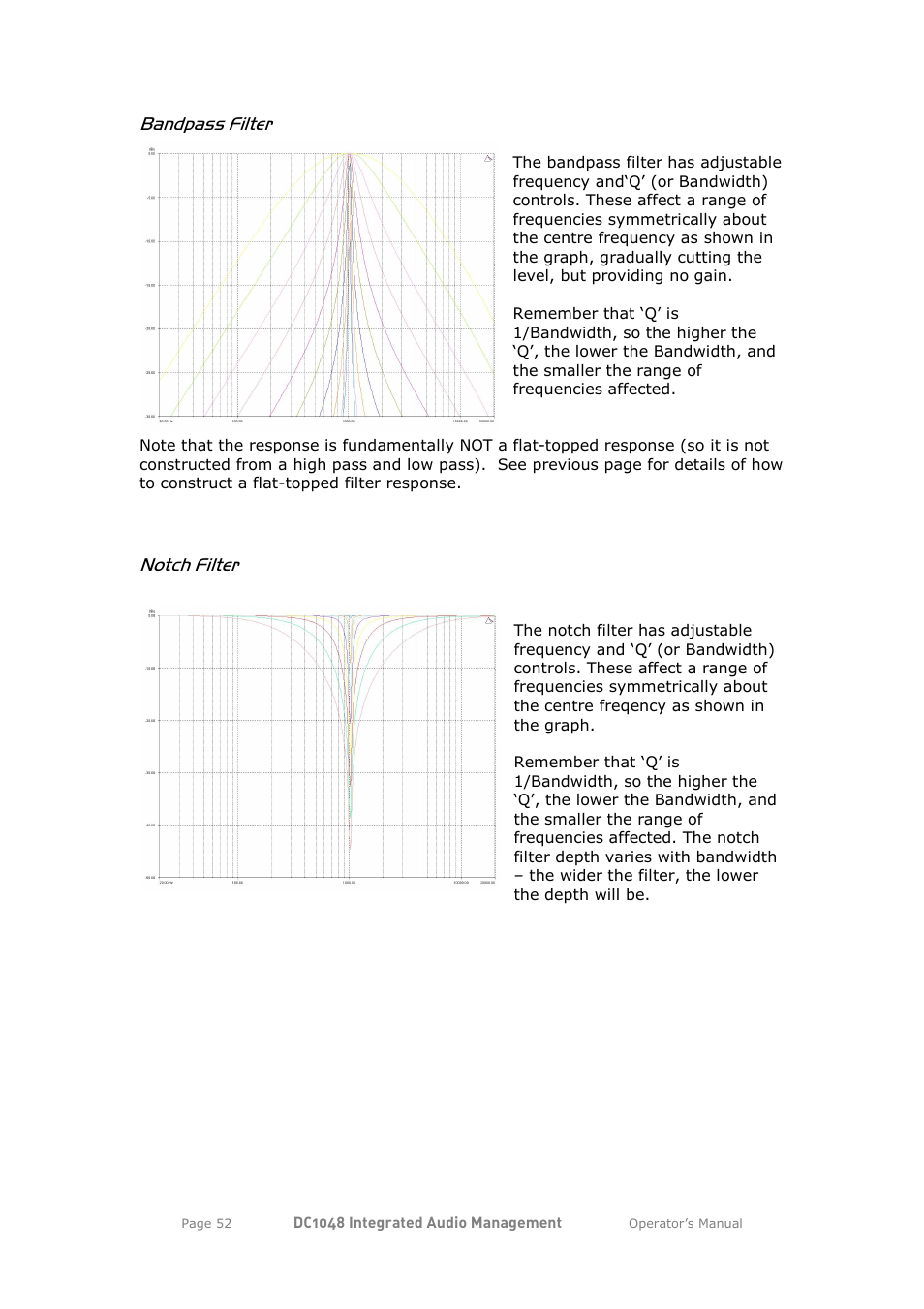 Bandpass filter, Notch filter | XTA DC1048 User Manual | Page 52 / 60