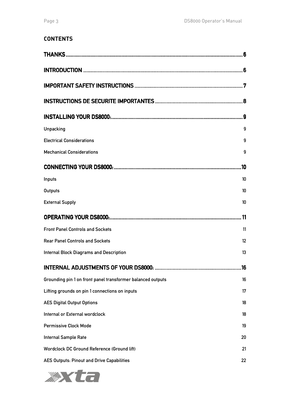 Ta x | XTA DS8000/D User Manual | Page 3 / 29
