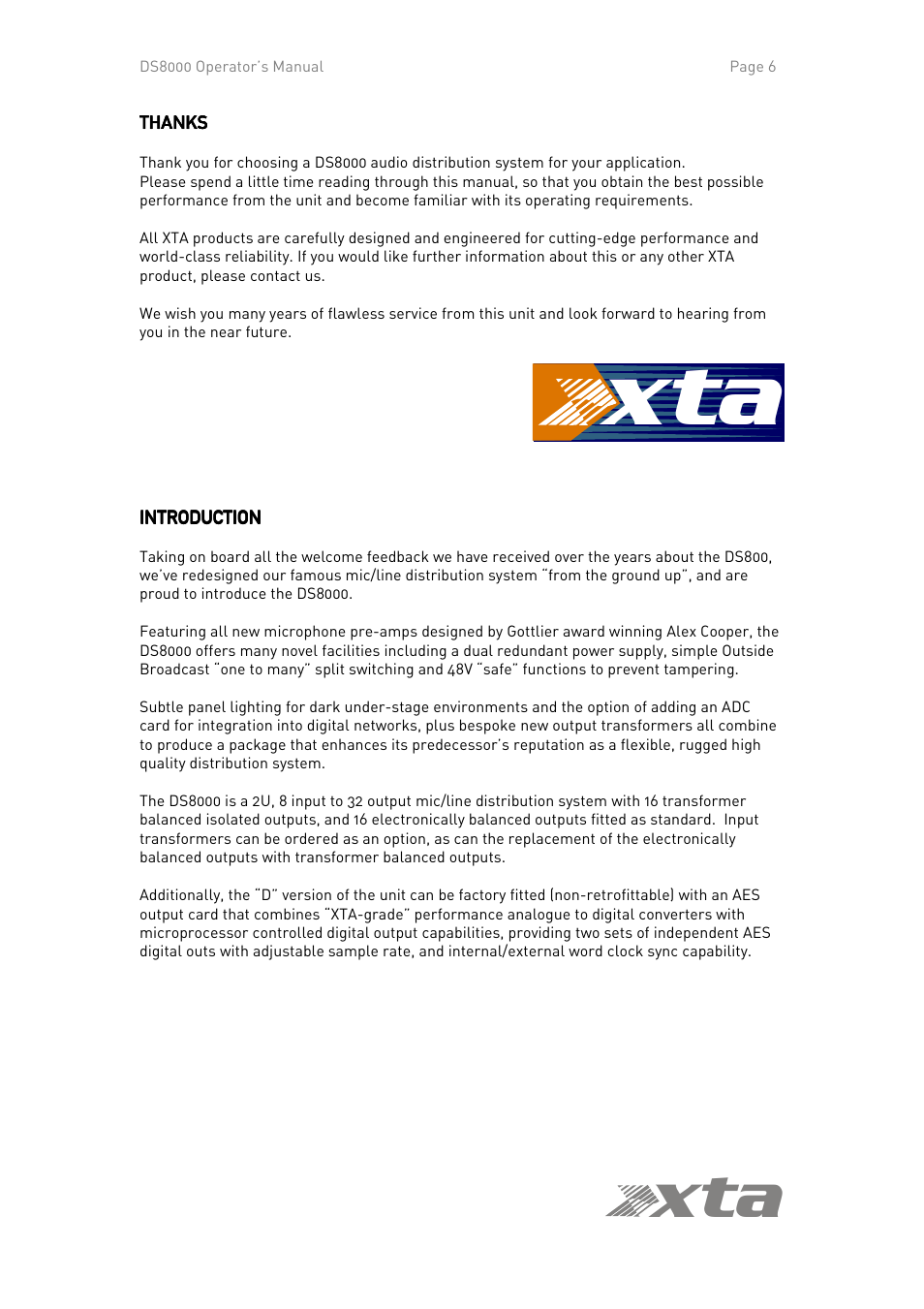 Ta x | XTA DS8000/D User Manual | Page 6 / 29