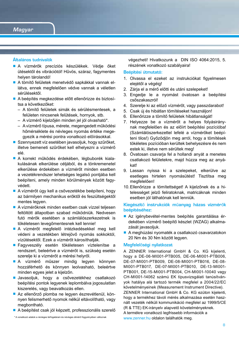 ZENNER SINGLE-JET METERS User Manual | Page 7 / 8