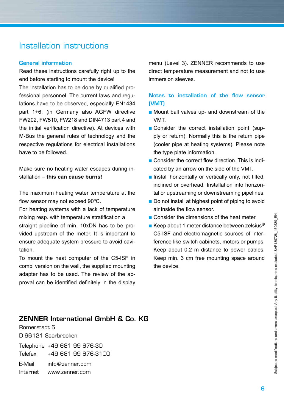 Installation instructions, Zenner international gmbh & co. kg | ZENNER zelsius C5 CMF User Manual | Page 6 / 12