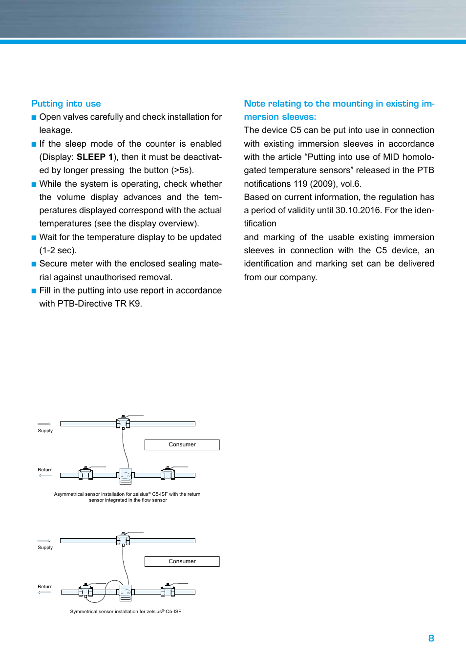 8putting into use | ZENNER zelsius C5 CMF User Manual | Page 8 / 12