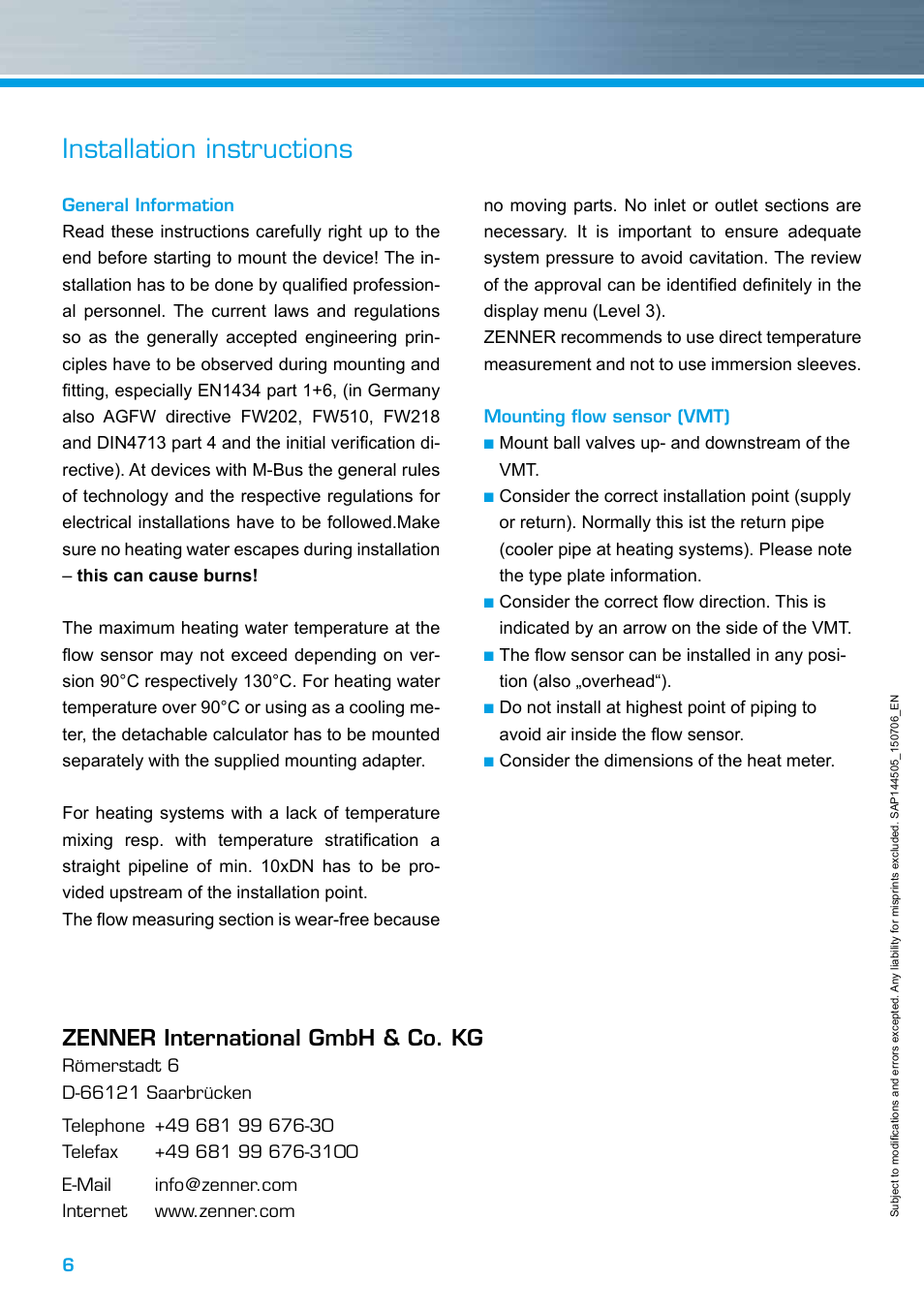 Installation instructions, Zenner international gmbh & co. kg | ZENNER zelsius C5 IUF User Manual | Page 6 / 12