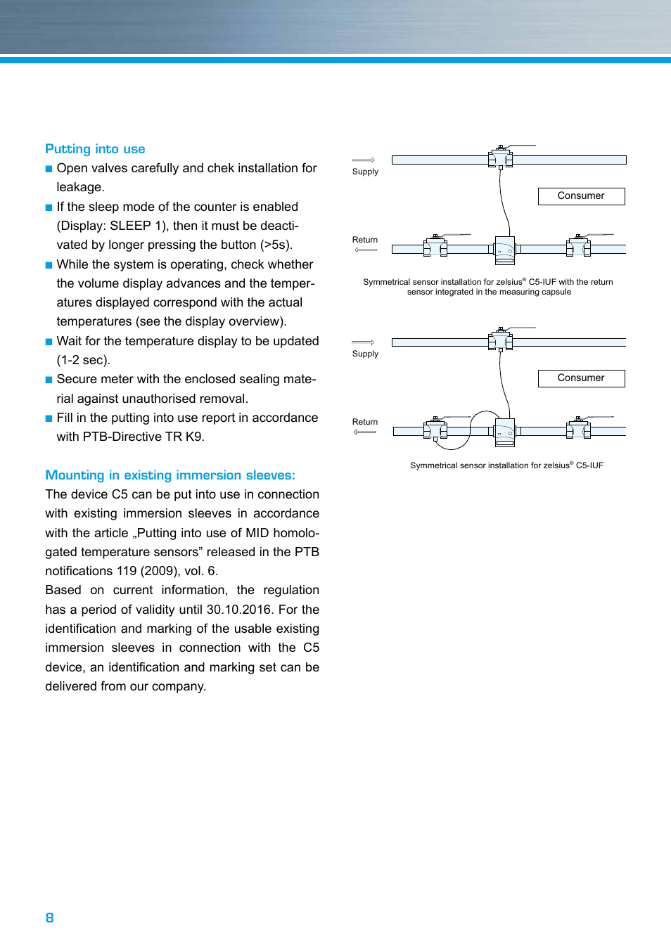 8putting into use | ZENNER zelsius C5 IUF User Manual | Page 8 / 12