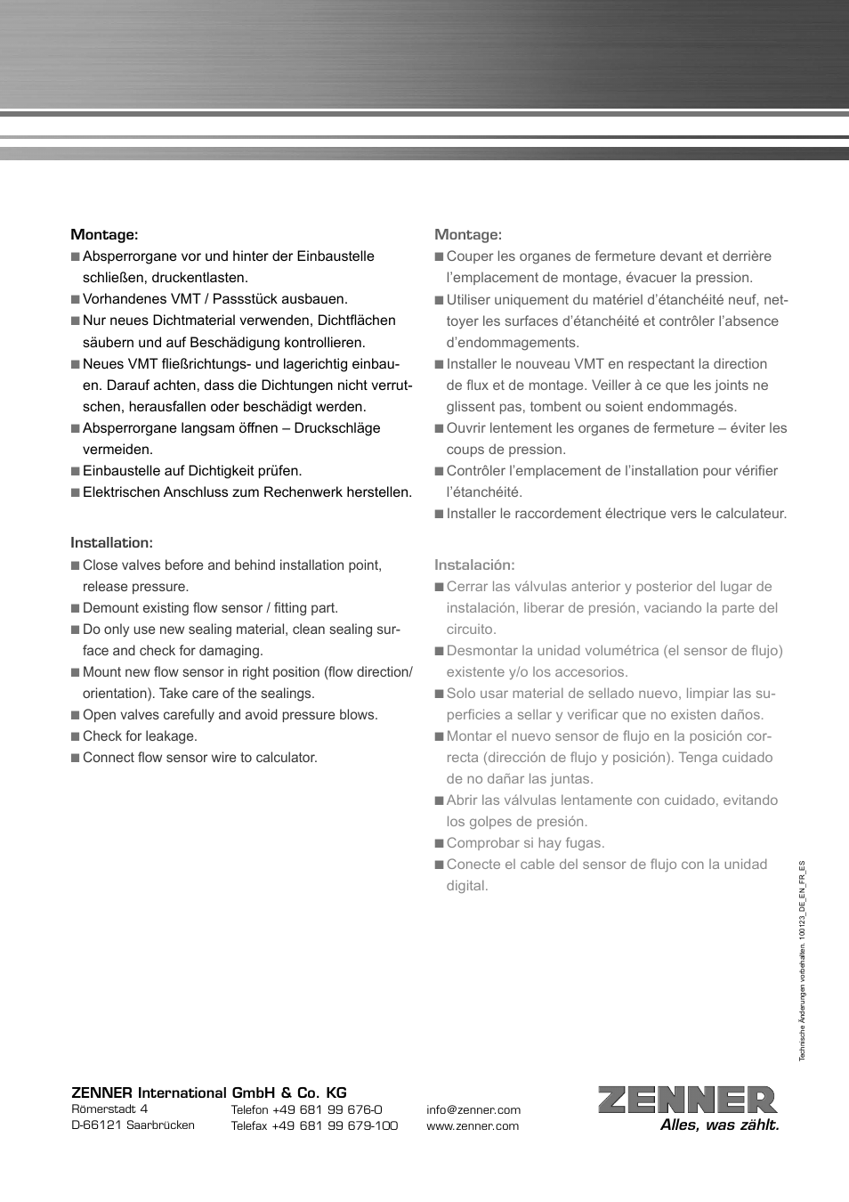 ZENNER FLOW SENSORS User Manual | Page 2 / 2