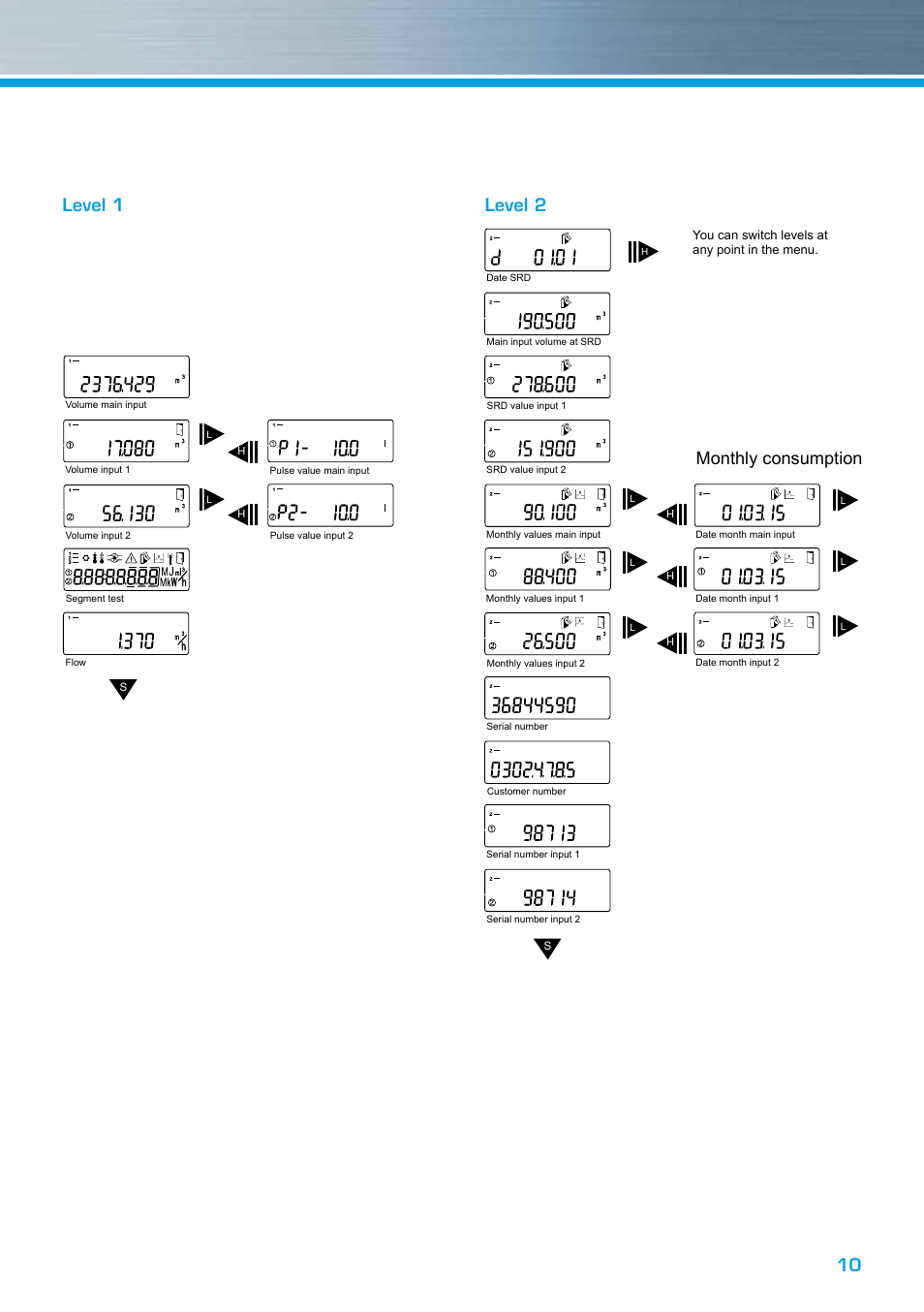 Level 1 level 2, Monthly consumption | ZENNER multipulse User Manual | Page 10 / 12