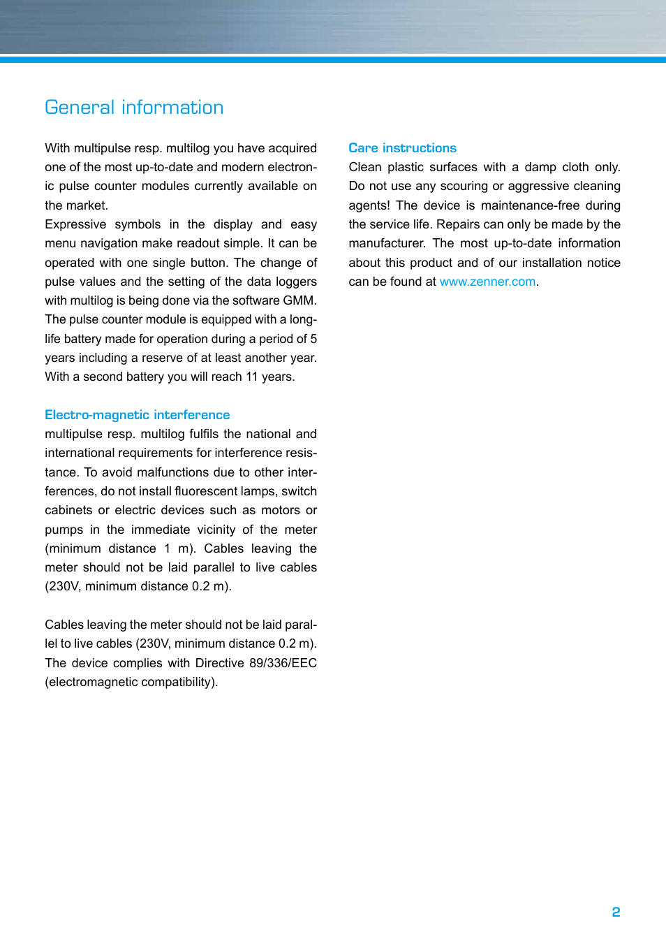 General information | ZENNER multipulse User Manual | Page 2 / 12