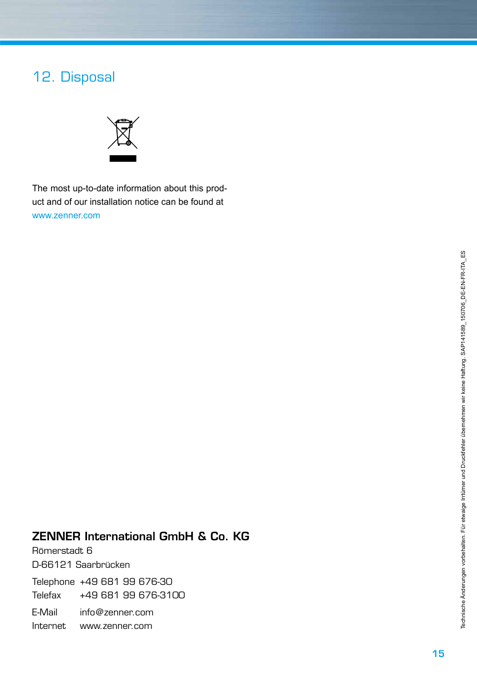 Disposal, Zenner international gmbh & co. kg | ZENNER EDC – Electronic Data Capture Modul User Manual | Page 15 / 36