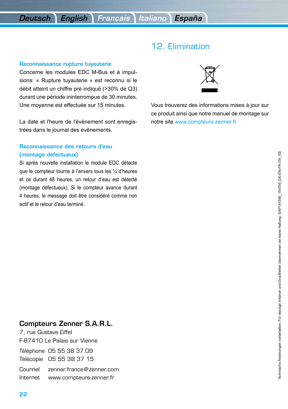 Elimination, Deutsch italiano english españa français | ZENNER EDC – Electronic Data Capture Modul User Manual | Page 22 / 36