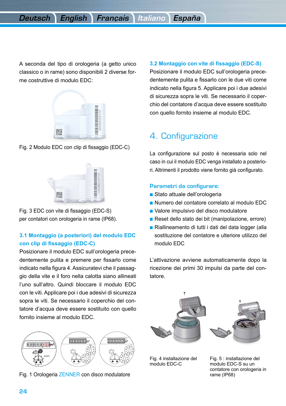 Configurazione, Deutsch italiano english españa français | ZENNER EDC – Electronic Data Capture Modul User Manual | Page 24 / 36