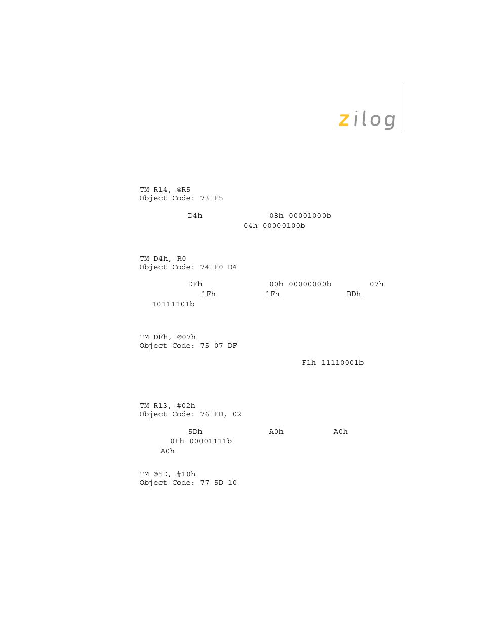 Zilog Z8F0130 User Manual | Page 261 / 314