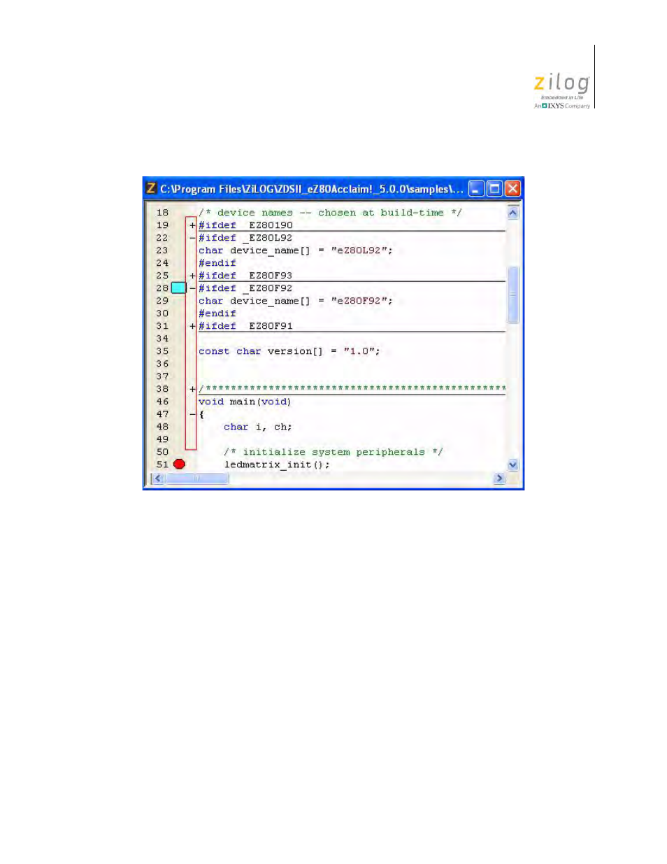 Figure 118. code folding margin | Zilog Z8F0130 User Manual | Page 199 / 582