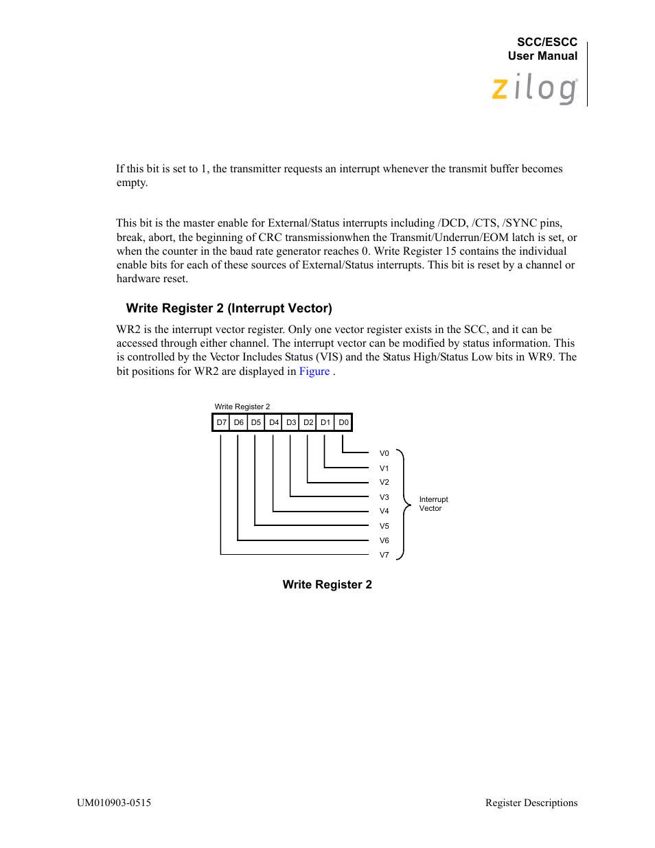 Write register 2 (interrupt vector) | Zilog Z80230 User Manual | Page 154 / 394
