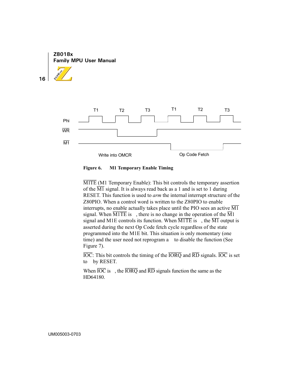 Figure 6, M1 temporary enable timing | Zilog Z80180 User Manual | Page 31 / 326