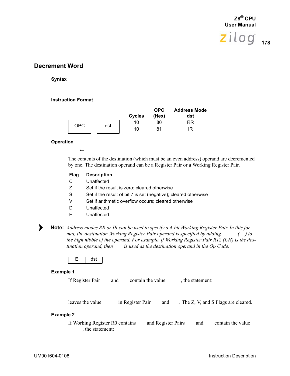 Decrement word | Zilog Z86193 User Manual | Page 185 / 260