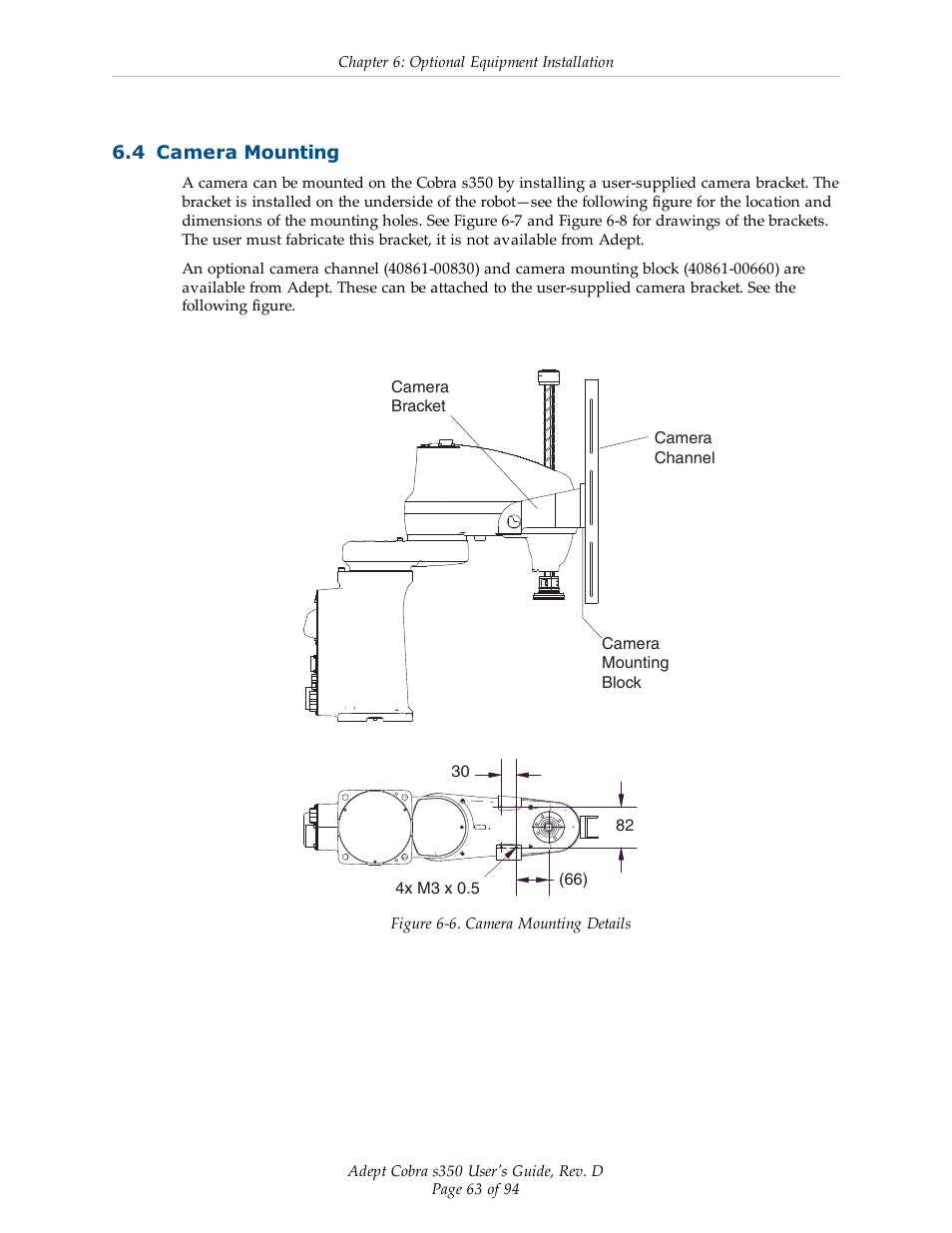 4 camera mounting | Adept s350 Cobra User Manual | Page 63 / 94