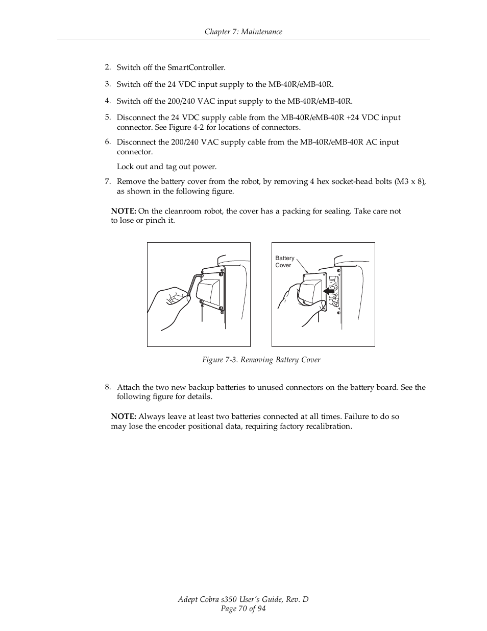 Adept s350 Cobra User Manual | Page 70 / 94