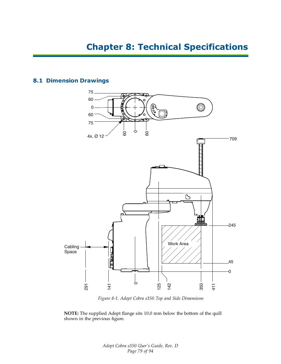 Chapter 8: technical specifications, 1 dimension drawings | Adept s350 Cobra User Manual | Page 79 / 94