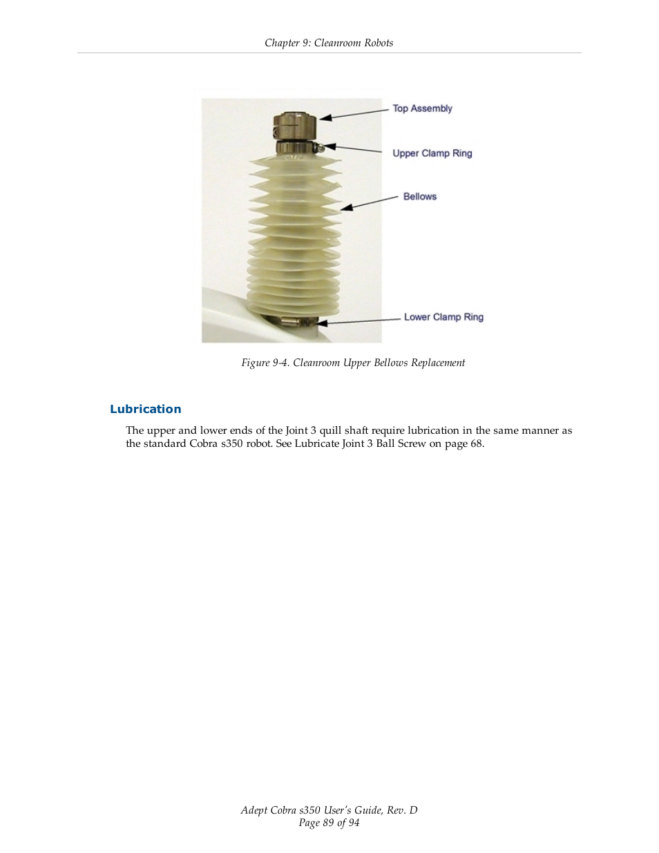 Lubrication | Adept s350 Cobra User Manual | Page 89 / 94