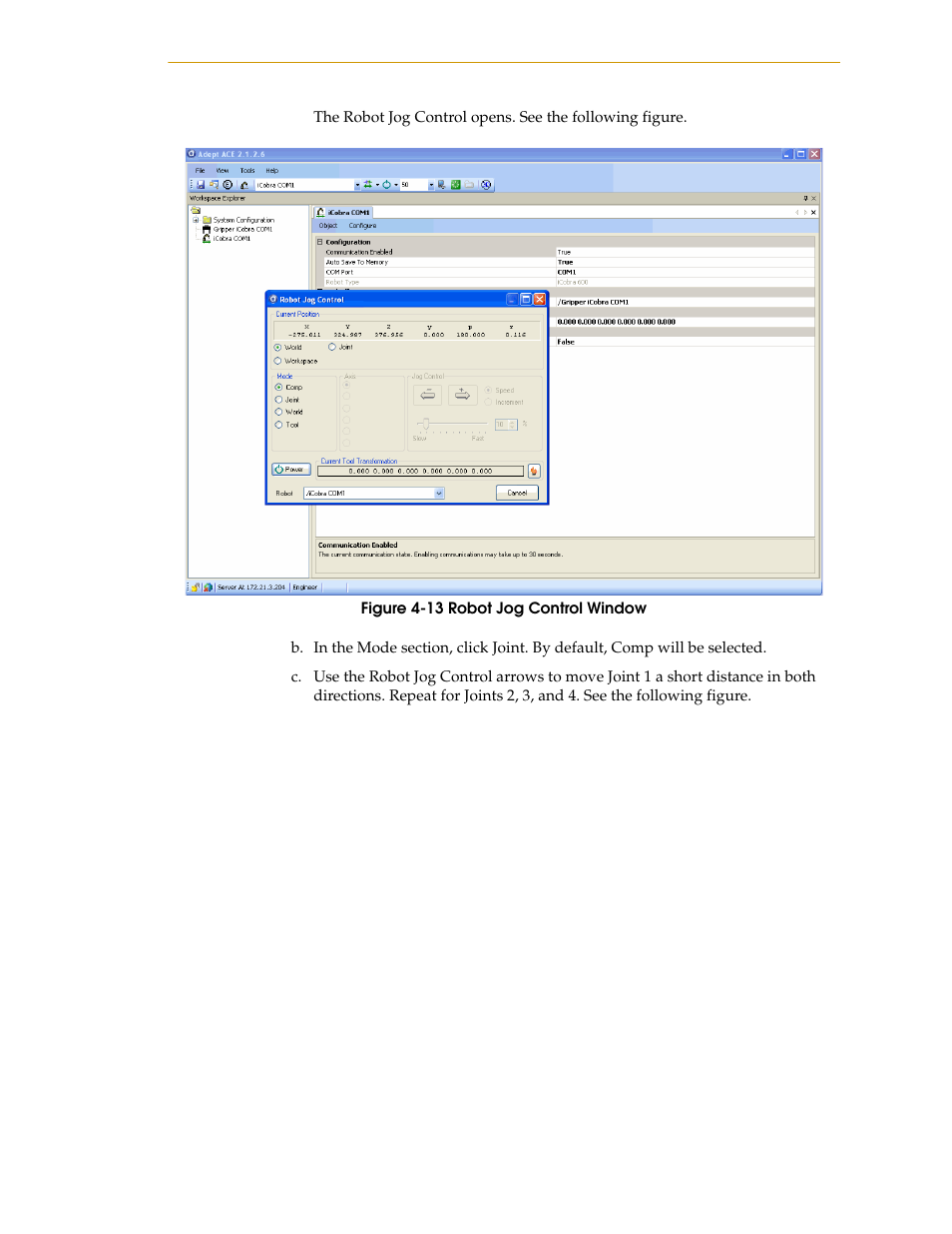 Figure 4-13 robot jog control window | Adept i600 Cobra User Manual | Page 59 / 110