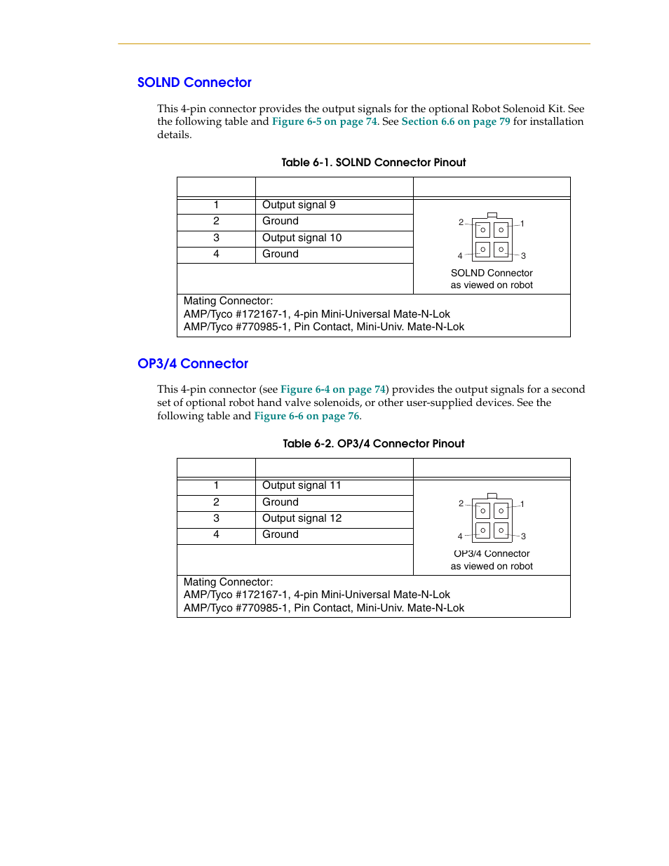 Solnd connector, Op3/4 connector | Adept i600 Cobra User Manual | Page 75 / 110