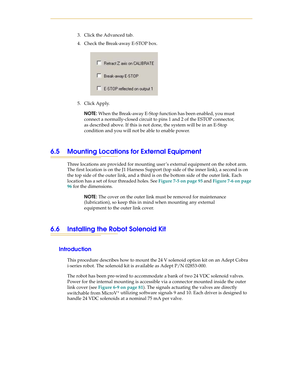 5 mounting locations for external equipment, 6 installing the robot solenoid kit, Introduction | For ins | Adept i600 Cobra User Manual | Page 79 / 110