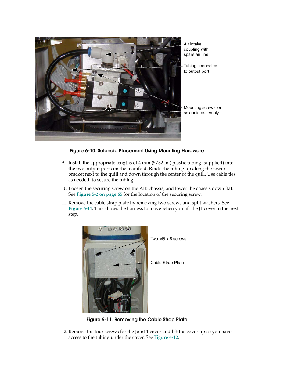 Figure 6-11. removing the cable strap plate | Adept i600 Cobra User Manual | Page 82 / 110