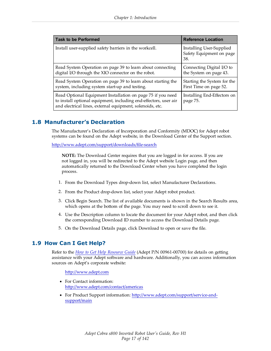 8 manufacturer’s declaration, 9 how can i get help | Adept s800 s800 User Manual | Page 17 / 142