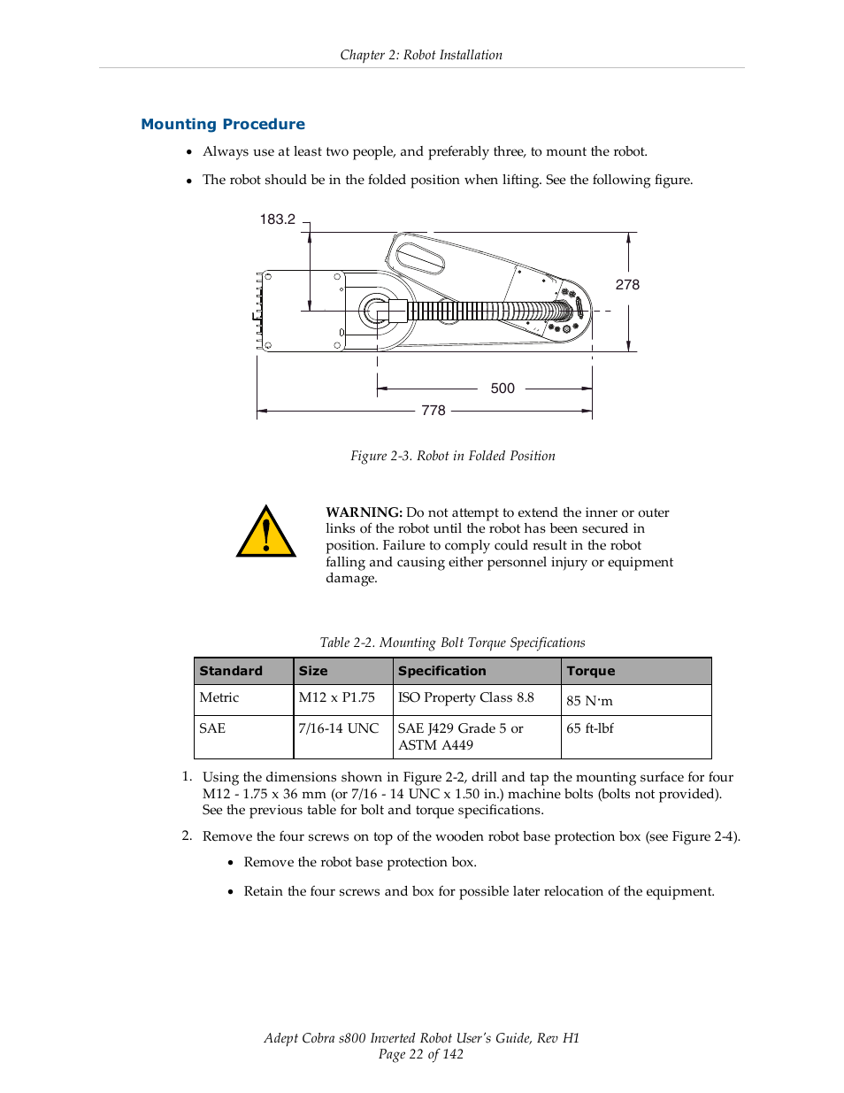 Mounting procedure | Adept s800 s800 User Manual | Page 22 / 142