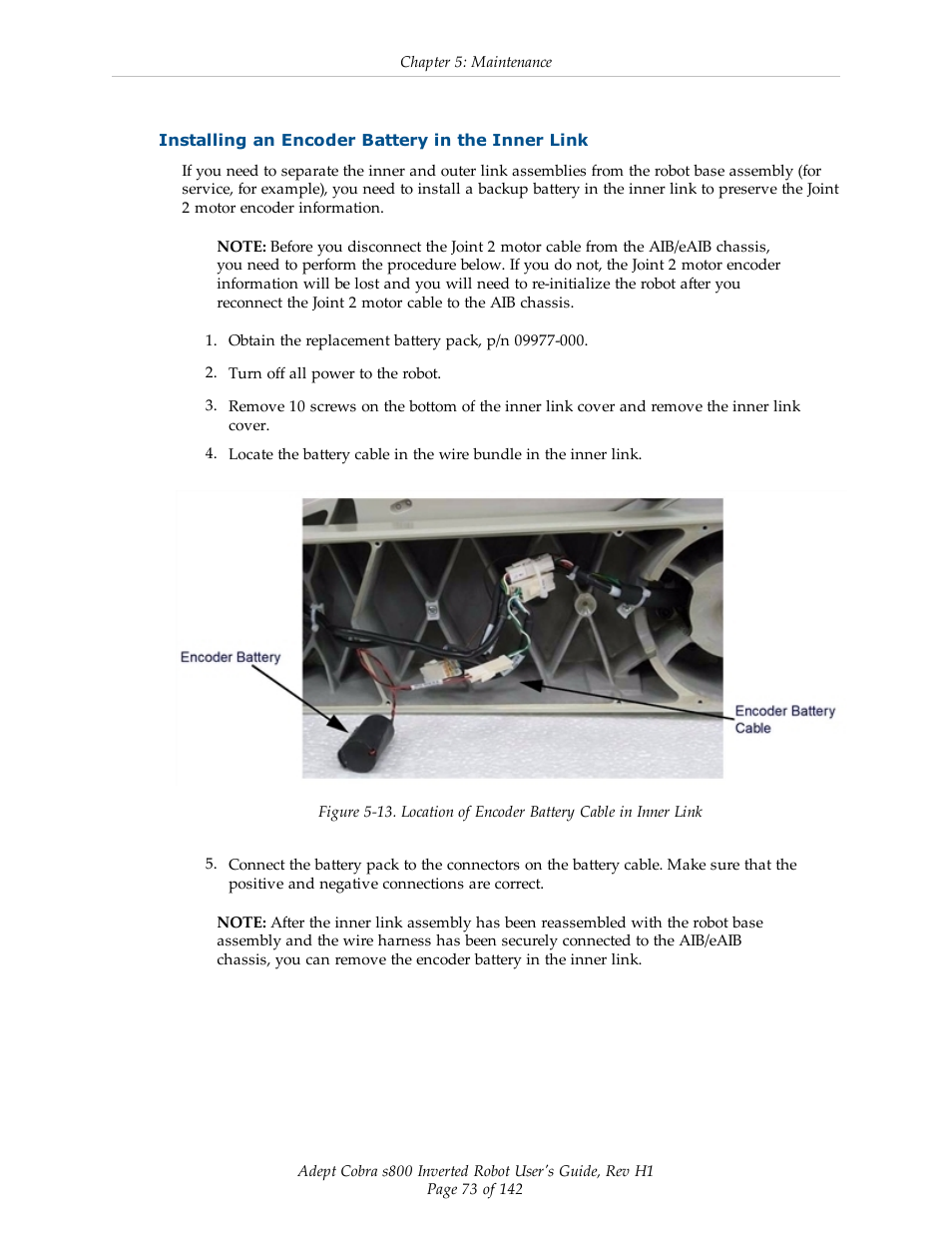 Installing an encoder battery in the inner link | Adept s800 s800 User Manual | Page 73 / 142