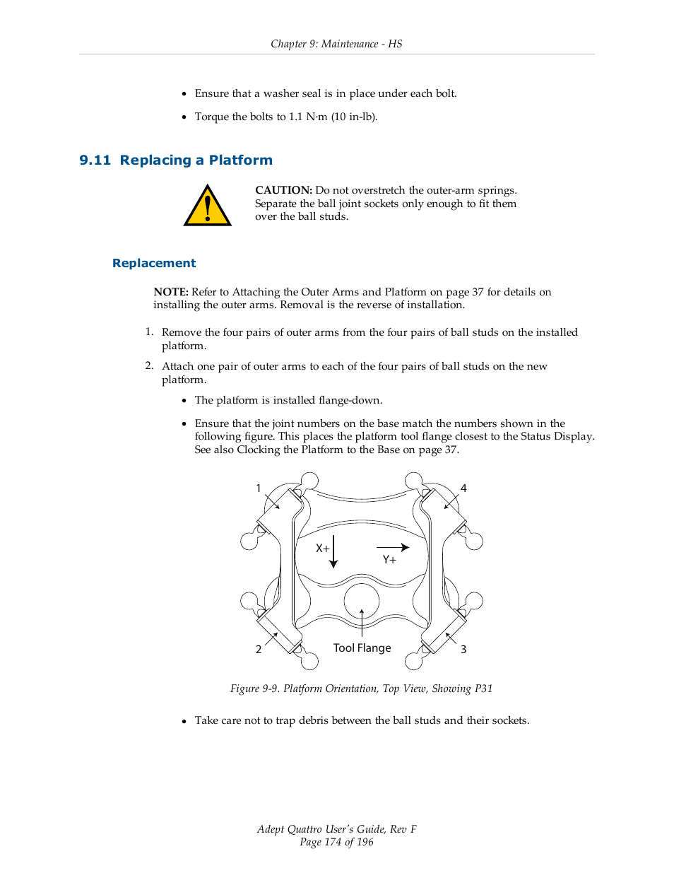 11 replacing a platform, Replacement | Adept s650HS Quattro User Manual | Page 174 / 196