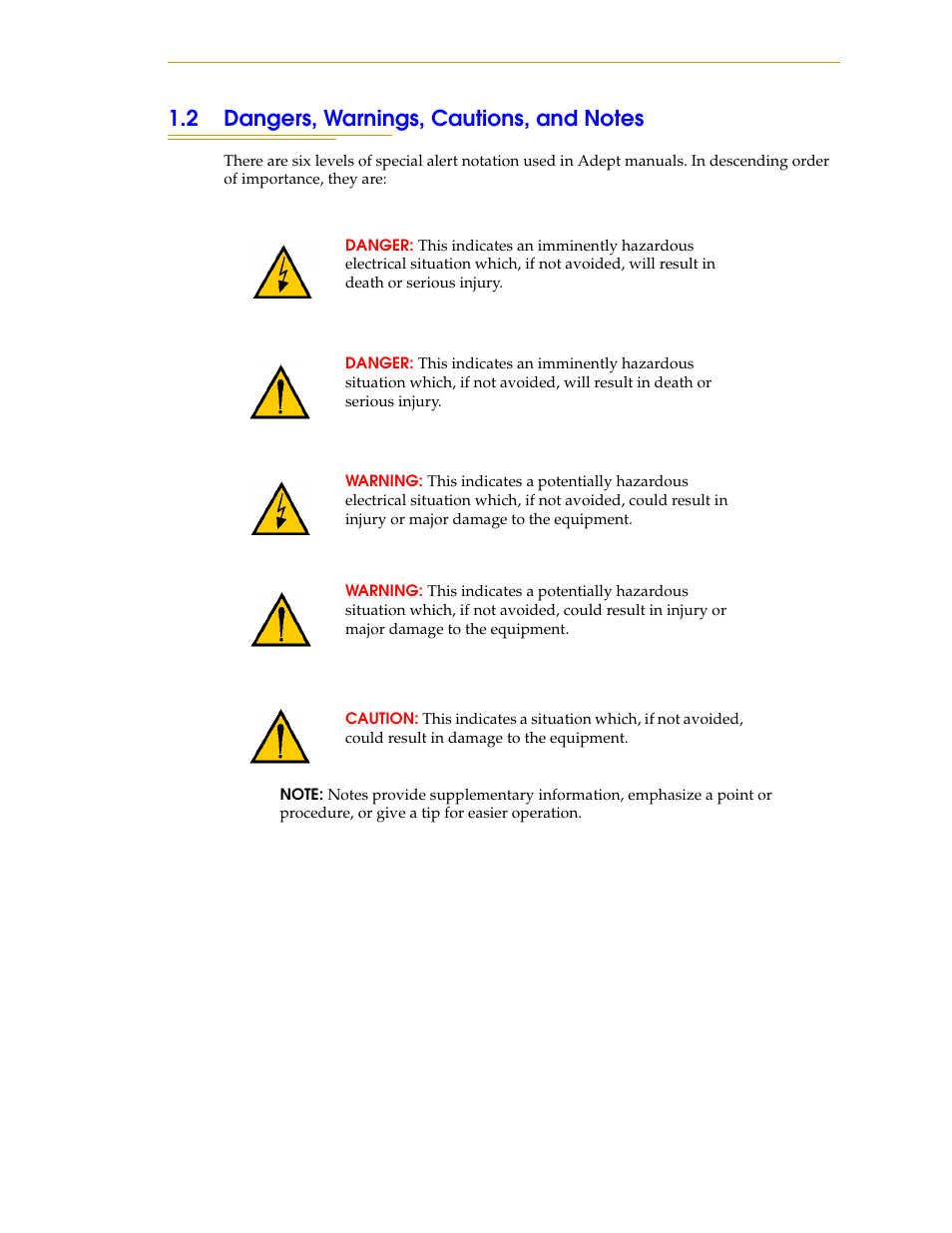 2 dangers, warnings, cautions, and notes | Adept s1300 Viper User Manual | Page 11 / 62