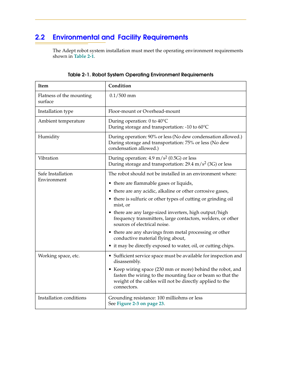 2 environmental and facility requirements | Adept s1300 Viper User Manual | Page 18 / 62
