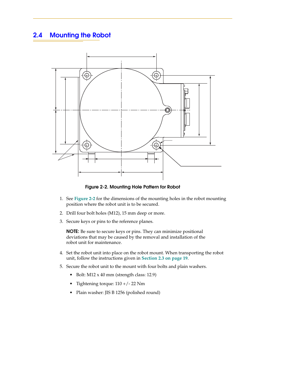 4 mounting the robot, Figure 2-2. mounting hole pattern for robot | Adept s1300 Viper User Manual | Page 22 / 62