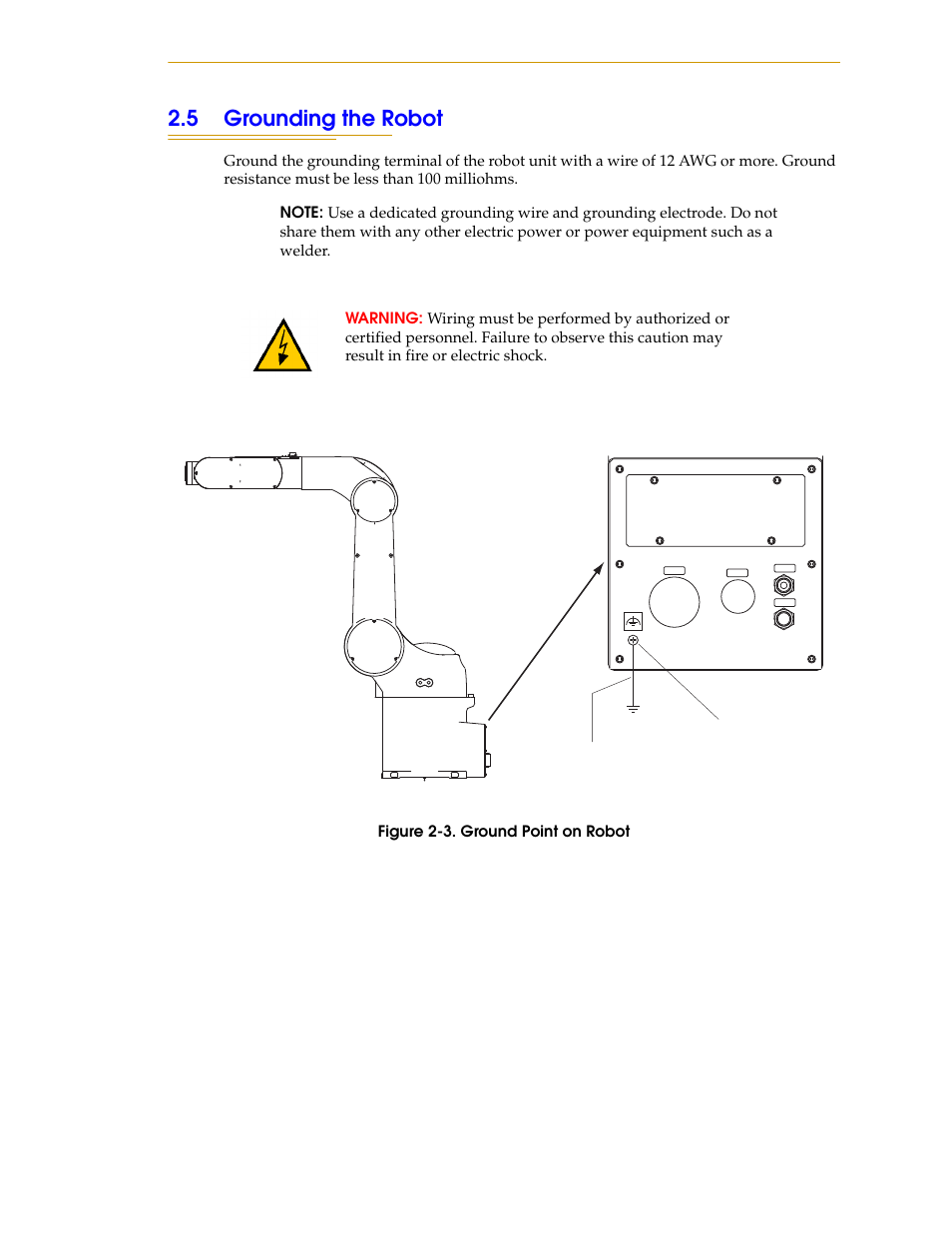 5 grounding the robot, Figure 2-3. ground point on robot | Adept s1300 Viper User Manual | Page 23 / 62