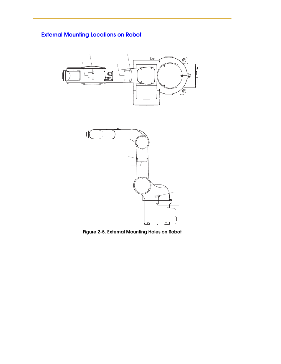 External mounting locations on robot, Figure 2-5. external mounting holes on robot | Adept s1300 Viper User Manual | Page 28 / 62