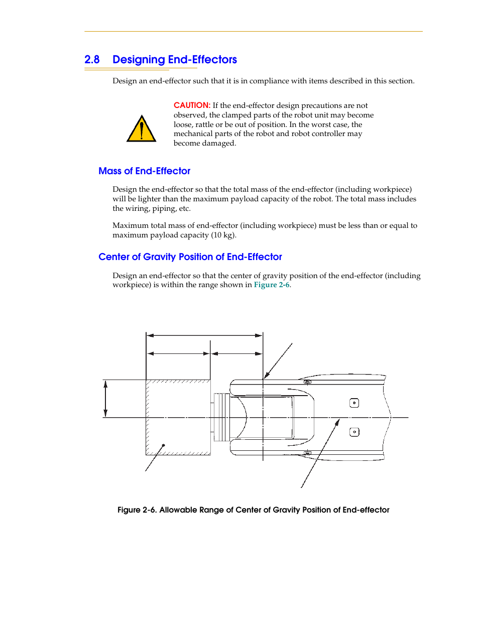 8 designing end-effectors, Mass of end-effector, Center of gravity position of end-effector | Adept s1300 Viper User Manual | Page 29 / 62