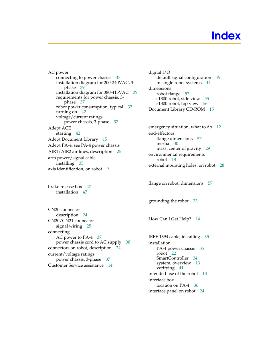Index | Adept s1300 Viper User Manual | Page 59 / 62