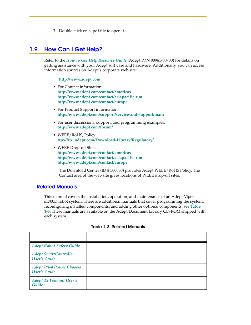 9 how can i get help, Related manuals | Adept s1700D Viper User Manual | Page 16 / 82