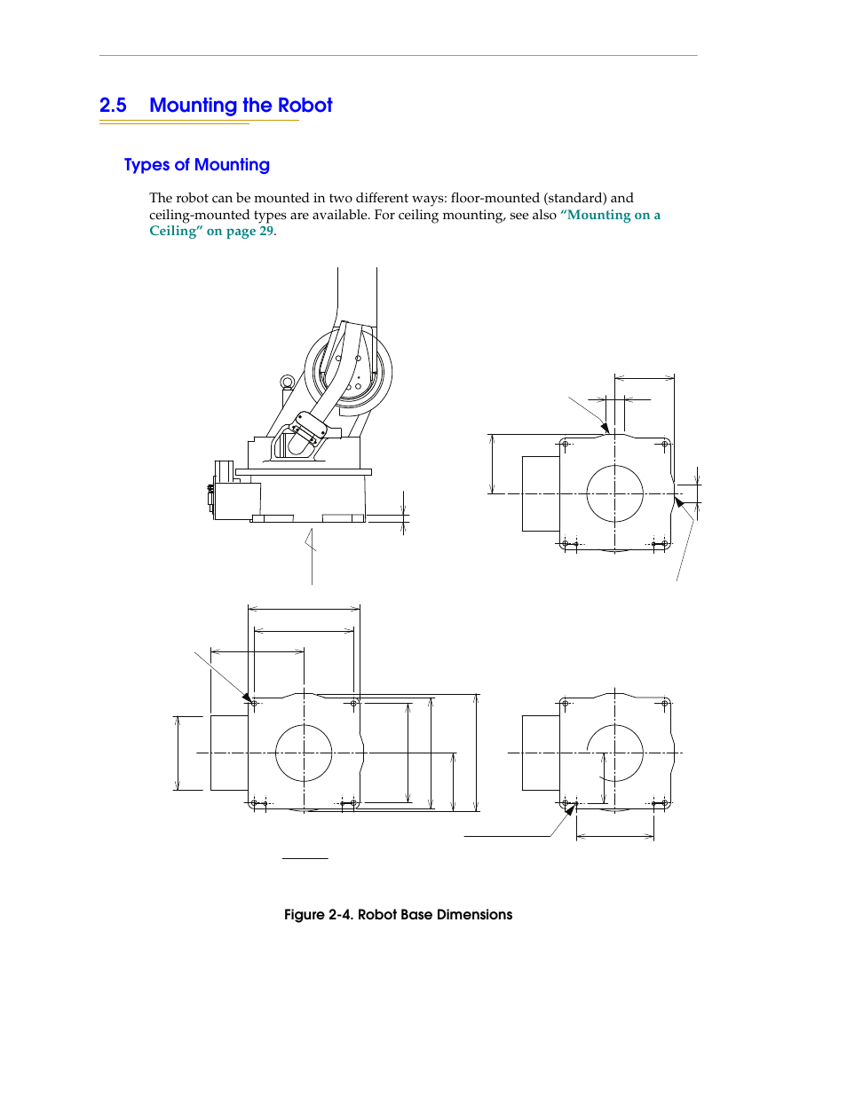 5 mounting the robot, Types of mounting, Figure 2-4. robot base dimensions | Adept s1700D Viper User Manual | Page 26 / 82