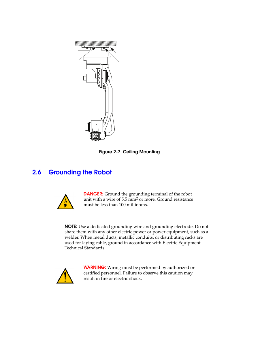 6 grounding the robot, Figure 2-7. ceiling mounting | Adept s1700D Viper User Manual | Page 30 / 82