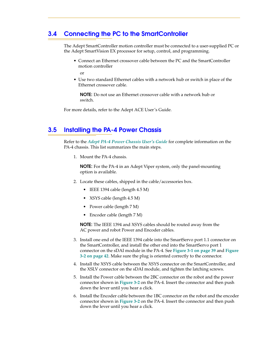 4 connecting the pc to the smartcontroller, 5 installing the pa-4 power chassis | Adept s1700D Viper User Manual | Page 41 / 82