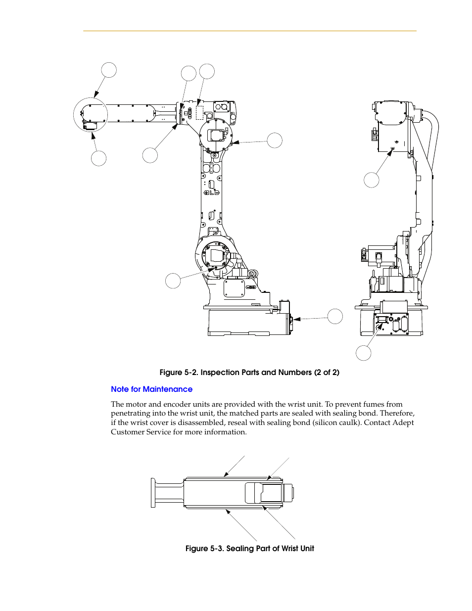 Note for maintenance, Figure 5-2. inspection parts and numbers (2 of 2), Figure 5-3. sealing part of wrist unit | Figure 5-2 on | Adept s1700D Viper User Manual | Page 61 / 82