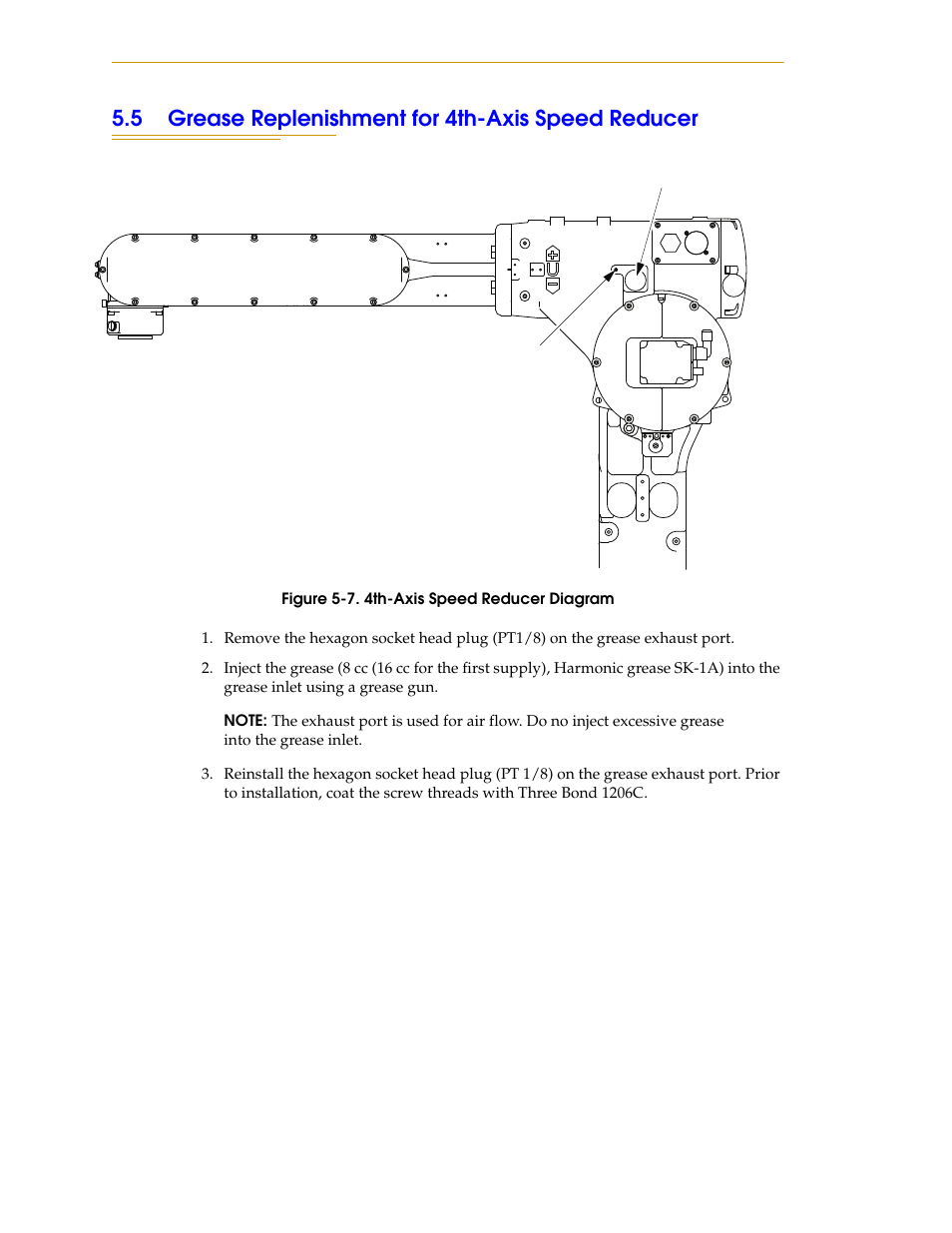 5 grease replenishment for 4th-axis speed reducer, Figure 5-7. 4th-axis speed reducer diagram | Adept s1700D Viper User Manual | Page 66 / 82