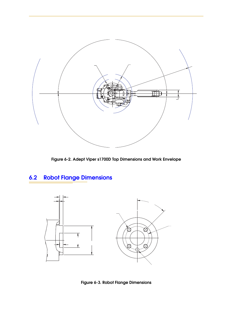 2 robot flange dimensions, Figure 6-3. robot flange dimensions | Adept s1700D Viper User Manual | Page 76 / 82